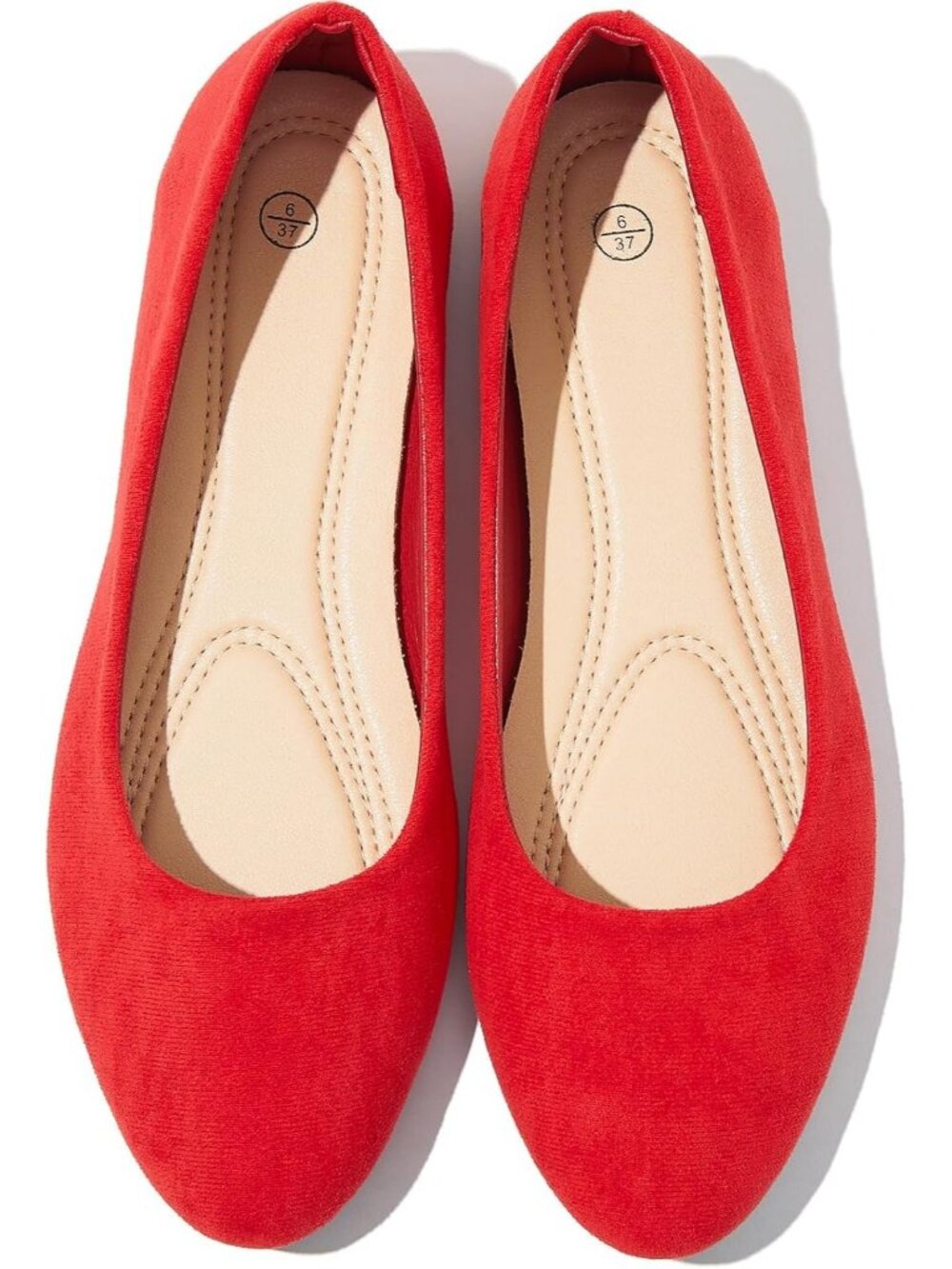 Women's Red 100% Suede Round Toe Comfortable Ballerina Solid Ballet Flat Shoes